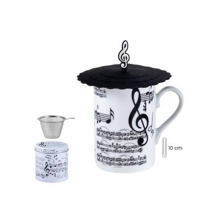 Taza con filtro y tapa en lata notas musicales