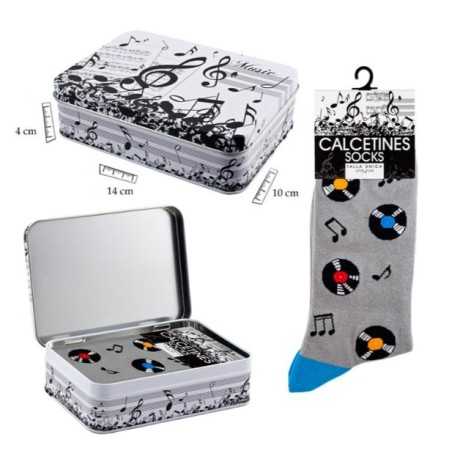 Calcetines gris discos con lata